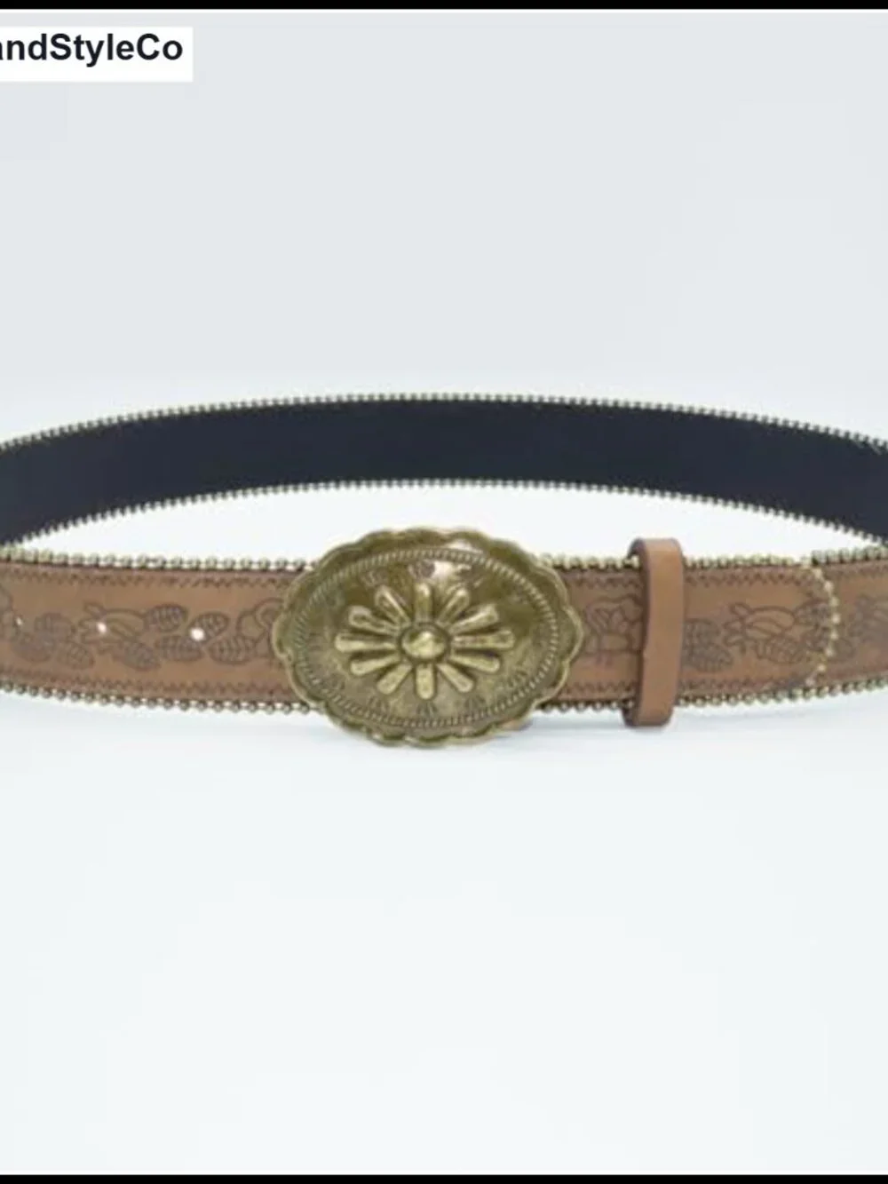 Western Belt for Women Cowgirl Faux Leather Floral Embossed Concho Buckle Belt